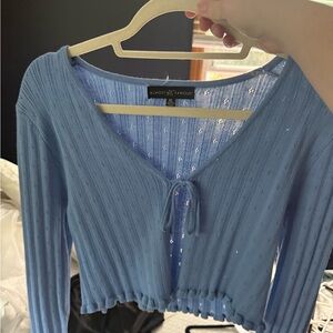 Almost Famous Light Blue Ribbed Blouse